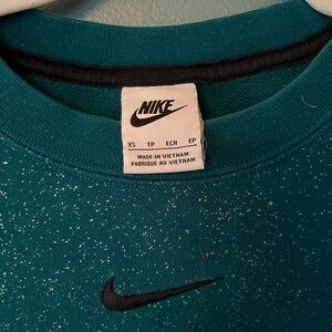 Nike Teal Crewneck with Black Swoosh and Silver Metallic Speckles